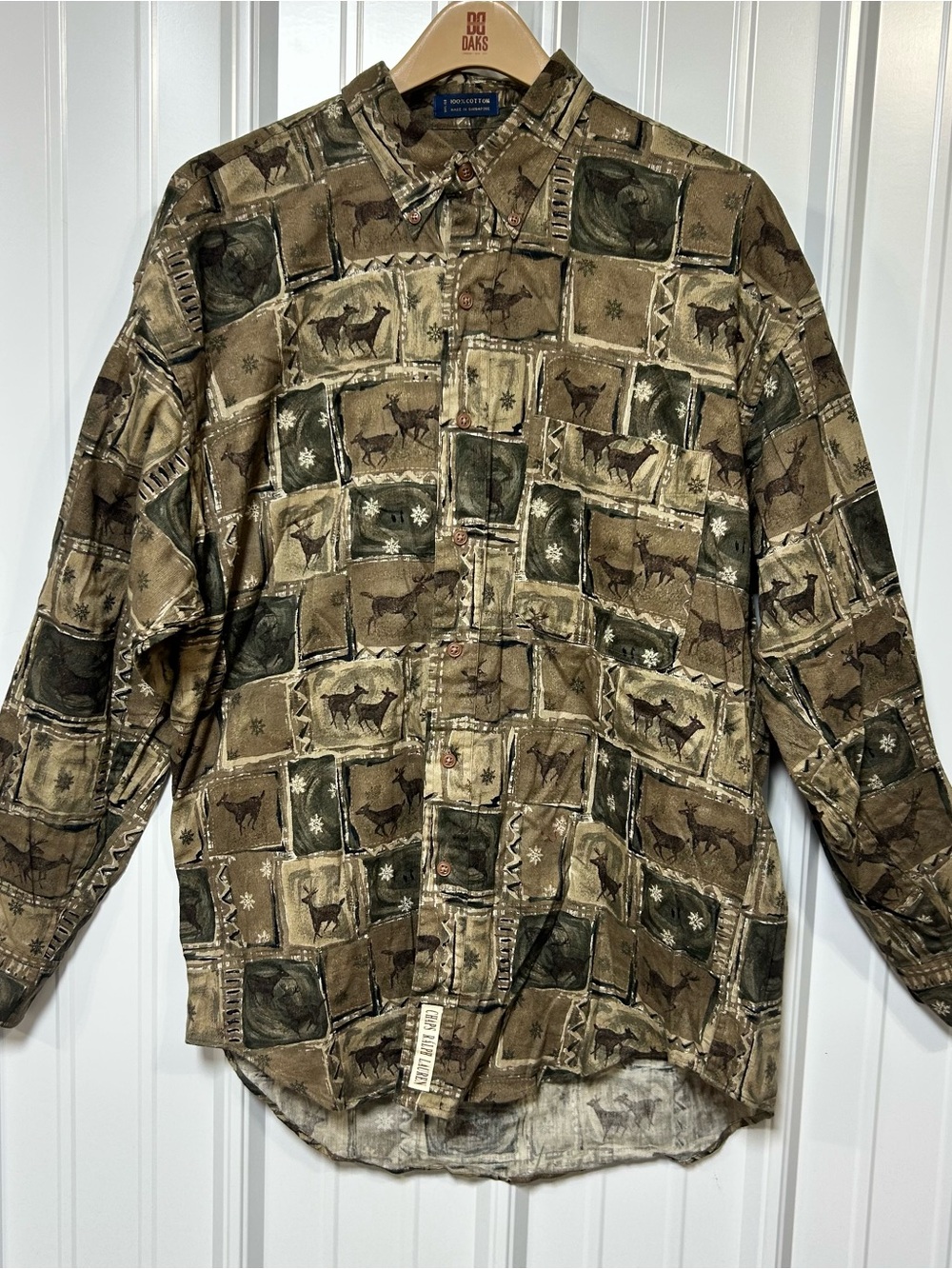 Vintage Chaps Ralph Lauren Button Shirt L AOP Hunting Deer Buck 90s Long Sleeve